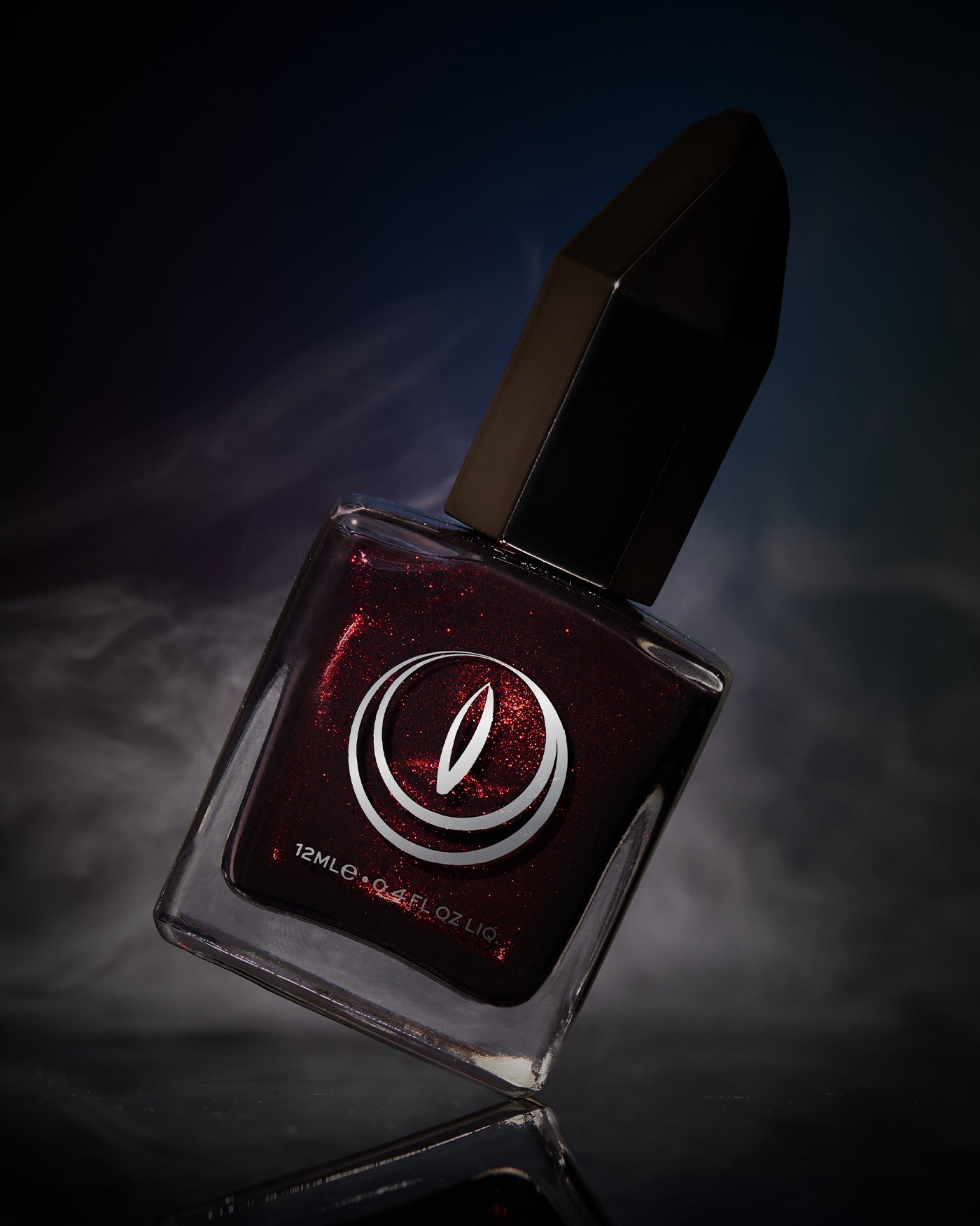 Bottled Rage dark red glitter nail polish in sleek square bottle