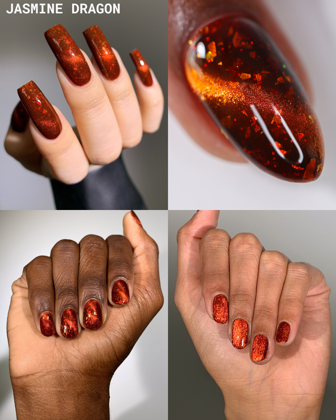 Rich amber and fiery orange Jasmine Dragon magnetic nail polish in Lacquer Set