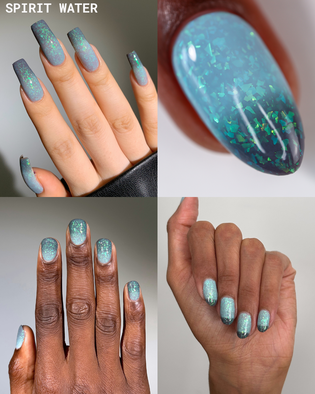 Spirit Water nail polish in Lacquer Set, teal-blue gradient with glitter